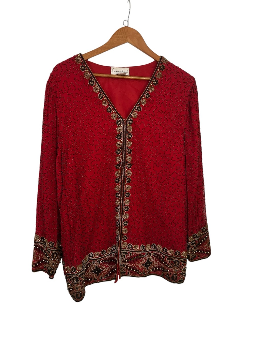 Vintage Laurence Kazar Silk Beaded Jacket 1X Whimsigoth Boho